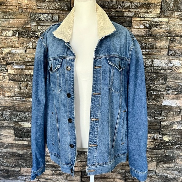 Other - Blue Denim Jacket with Cream Sherpa Collar